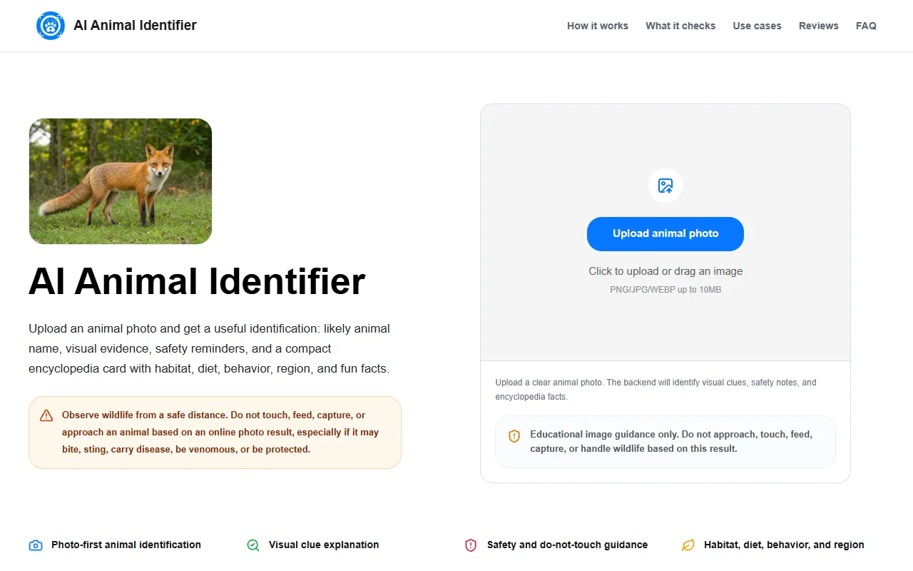 AI Animal Identifier screenshot