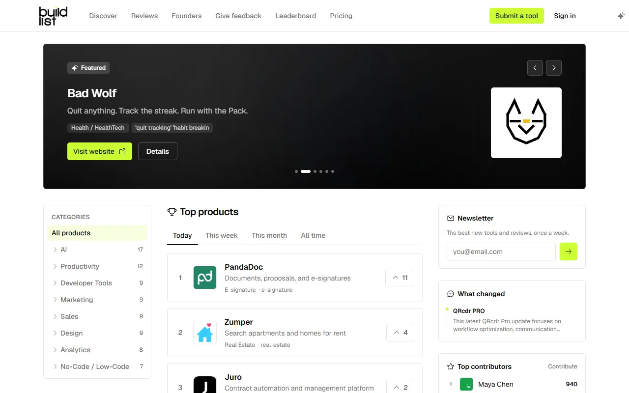 Buildlist screenshot