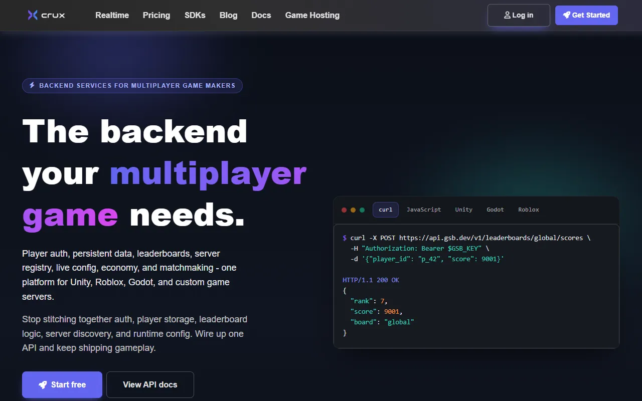 Game Server Backend screenshot