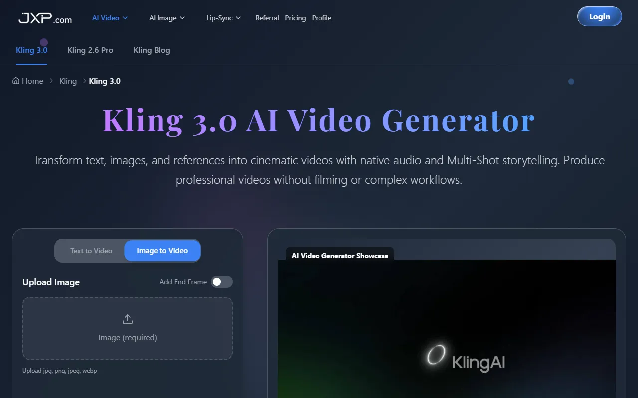 JXP Kling 3.0 AI Video Generator screenshot