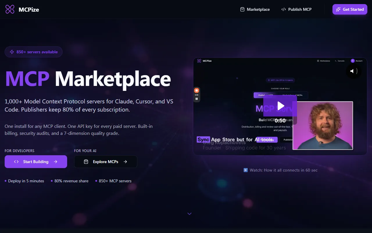 MCPize screenshot