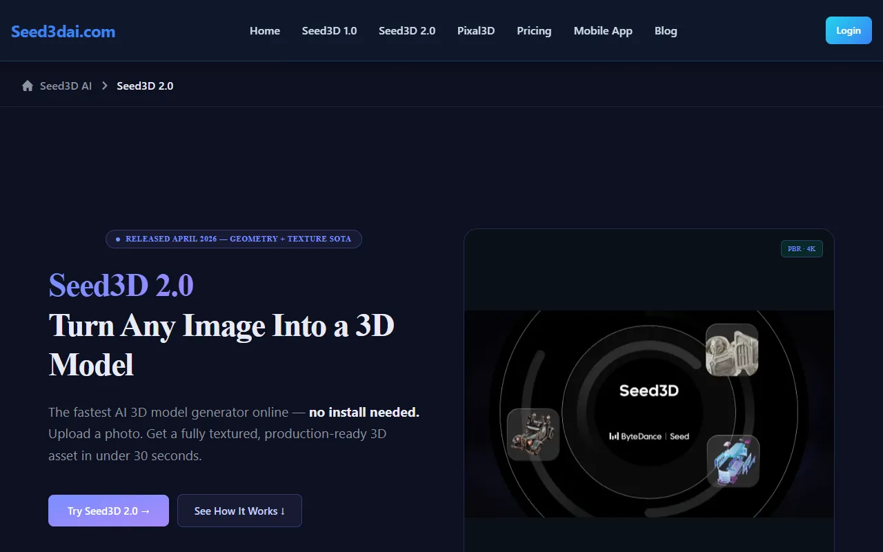seed3d 2.0 AI 3D Model Generator screenshot