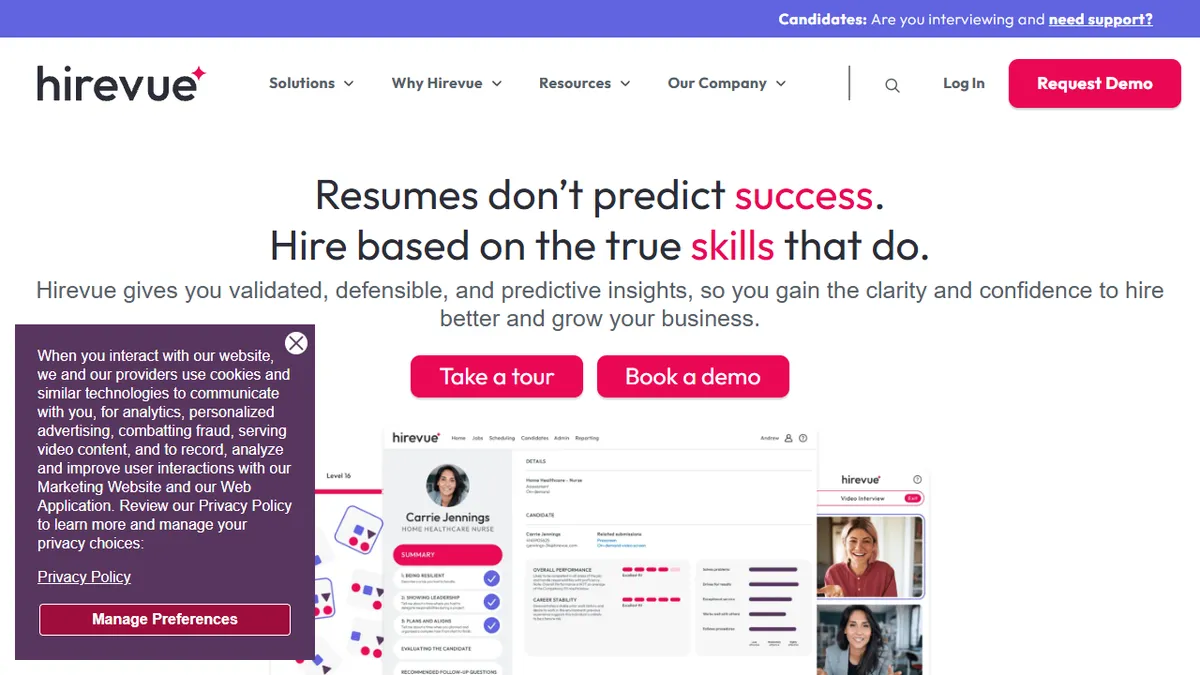 HireVue’s AI-driven recruitment dashboard